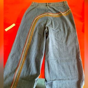 Wide leg rainbow embroidered denim